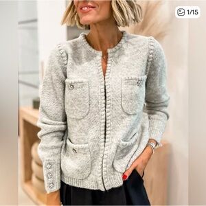J. Crew Odette Sweater Lady Jacket Embellished Gray Wool Alpaca Blend Cardigan L